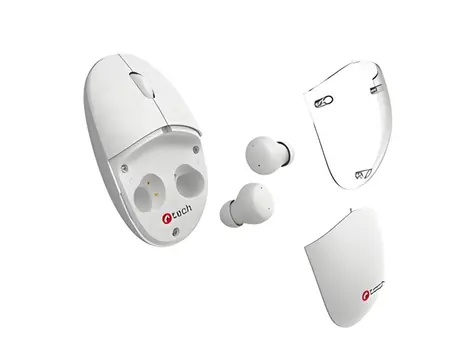C-TECH WLM-21 Dual mode bílá / Myš s TWS sluchátky / BT 5.0 + 2.4 GHz / 1600 DPI / 3 tlačítka