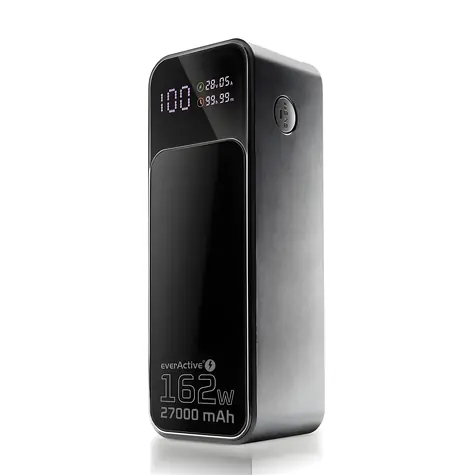 Powerbanka 27 000 mAh černá / Powerbanka / 162,5 W / 2x USB-C / 1x USB-A / QC4+/PD3.1 / LCD displej se svítilnou