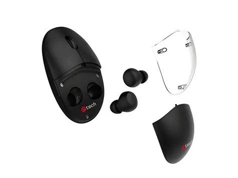 C-TECH WLM-21 černá / Myš s TWS sluchátky / Dual mode / BT5.0 + 2,4GHz / 1600DPI / 3 tlačítka / USB nano receiver