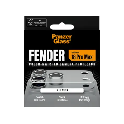 PanzerGlass FENDER Apple iPhone 18 Pro Max stříbrný / Ochranný prvek fotoaparátu / Silikon / Plně nalepovací
