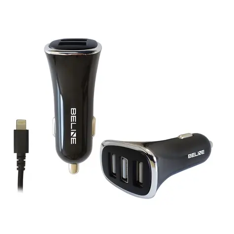 Beline Autonabíječka 3xUSB + Lightning kabel černá / Autonabíječka / 3x USB / Lightning / 4A