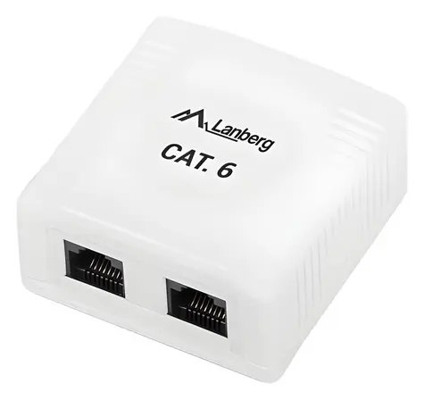 Síťová zásuvka 2x RJ45 Kat.6 bílá / Zásuvka LAN / Cat.6 / Na omítku