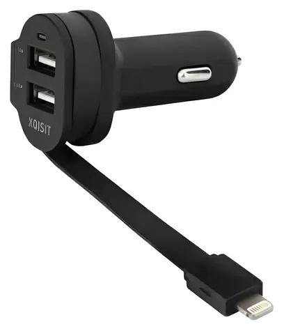Xqisit nabíječka do auta černá / Nabíječka do auta / 2x USB + Lightning kabel / 6A / 12-24V
