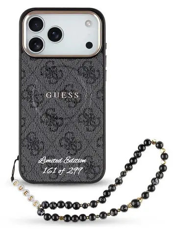 Guess PU 4G černá / Poutko / MagSafe / iPhone 17 Pro Max