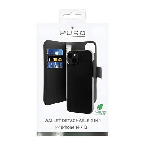 Puro Wallet Detachable černá / Pouzdro / MagSafe / 2v1 s peněženkou / iPhone 14 Plus, 15 Plus