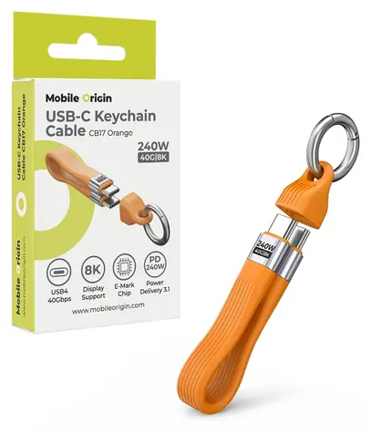 Mobile Origin CB17 oranžová / Klíčenkový kabel / USB-C - USB-C / 40 Gbps / 240 W PD 3.1 / 8K 60Hz / 13 cm