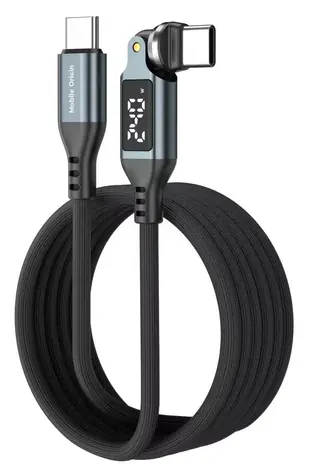 Mobile Origin CB16 vesmírně šedá / Kabel s LED displejem / USB-C na USB-C / Otočný 540° / 240 W / 1,8 m