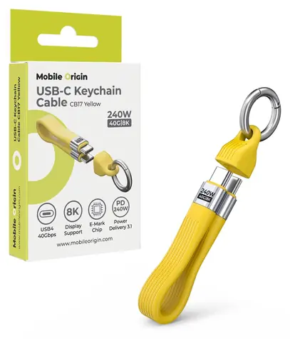 Mobile Origin CB17 žlutá / Klíčenkový kabel USB-C / 240W / 40Gbps / 8K / 13cm