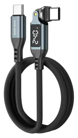 Mobile Origin CB16 vesmírně šedá / Rotační kabel USB-C na USB-C / 540° konektor / 240 W / LED displej / 1 m
