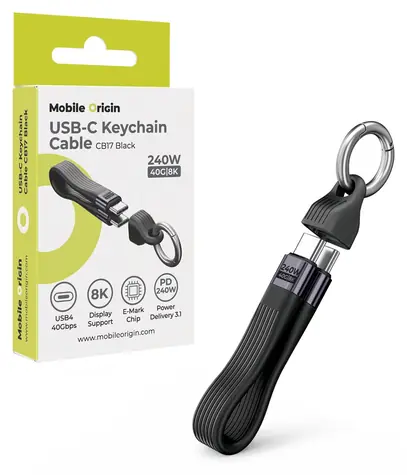 Mobile Origin CB17 černá / Klíčenkový kabel / USB-C - USB-C / 40 Gbps / 240 W PD 3.1 / 8K 60Hz / 13 cm