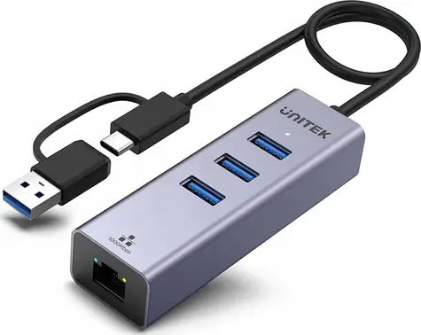 Unitek Hub USB-C 4v1 / USB hub / Ethernet / 3x USB-A / 5 Gbps / adaptér USB-A