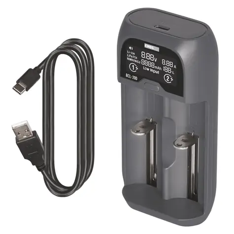 EMOS BCL-20D / Nabíječka baterií / Li-ion, LiFePO4, NiMH, NiCd / USB / 2 kanály