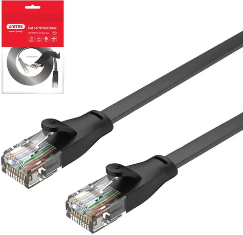 Unitek plochý ethernetový kabel UTP Cat.6 černá / Ethernetový kabel / 2 m