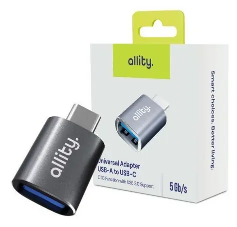 Allity ABA-102 šedá / Adaptér / USB-A - USB-C / 480 Mb/s / 2,4A