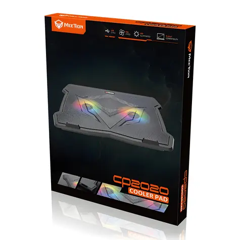 Meetion CP2020 černá / Stojan pod notebook / podsvícený / 2 ventilátory / 9-14