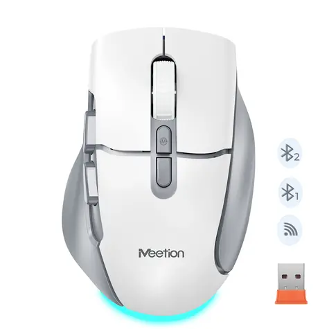Meetion BTM001 bílo-šedá / Bezdrátová myš / 2400 DPI / 2,4GHz / Bluetooth / 7 tlačítek