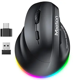 Meetion BTM010L (pro leváky) černá / Vertikální bezdrátová myš / 2400 DPI / Bluetooth + 2,4GHz / 6 tlačítek