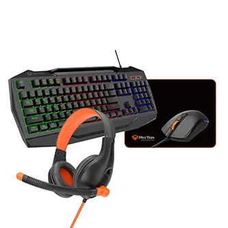 Meetion C490 černá / Herní sada: klávesnice + myš + sluchátka + podložka / USB / podsvícení / US layout