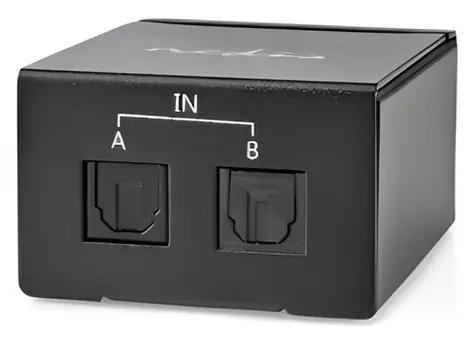 Nedis TosLink audio přepínač 2cestný černý / Audio přepínač / manuální / 2x TosLink vstup / kovové tělo