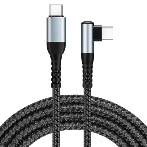 Kabel USB-C IKUTC 90° černá / Datový kabel / USB-C (M) - USB-C (M) / PD 100W / 2 m / opletený