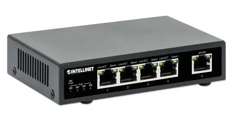 Intellinet 5-portový Gigabit PoE+ switch / Switch / 5x Gigabit RJ45 / 4x PoE+ porty / 62 W / kovové tělo