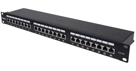 Intellinet Patch panel 24 portů Cat6a FTP černý / Patch panel / 24x RJ-45 / 1U / stíněný