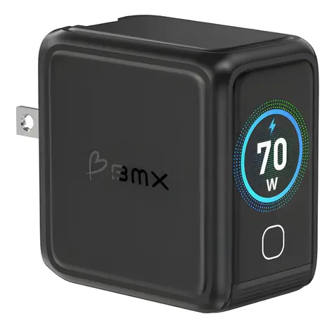 BMX GaNsta 70W černá / Cestovní nabíječka / GaN / LCD displej / 2x USB-C / 1x USB-A / PD 70W