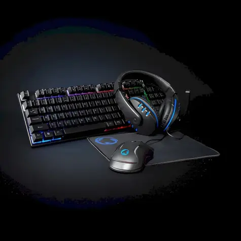 Nedis Herní souprava 5v1 černá / Klávesnice, myš, sluchátka a podložka / RGB podsvícení / USB / US layout