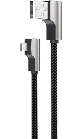 OEM CB-AL01 černá / Datový kabel / Lightning - USB-A / úhlový 90° / MFi certifikace / nylonový opletení / 2 m