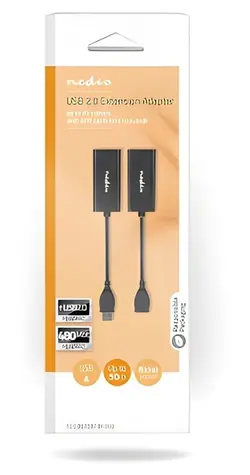 Nedis USB extender RJ45 černá / Prodlužovač USB / USB 2.0 / do 50 m / 480 Mbps / poniklované konektory