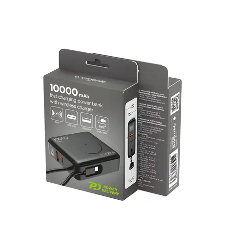 Magnetická powerbanka 10000 mAh černá / Powerbanka / Power Delivery 20 W / bezdrátové nabíjení 15 W / LCD displej