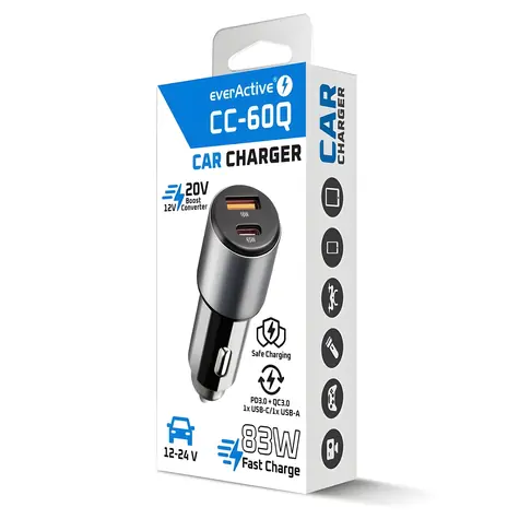 CC-60Q Autonabíječka černá / Autonabíječka / 83W / QC3.0 / PD / USB-C + USB