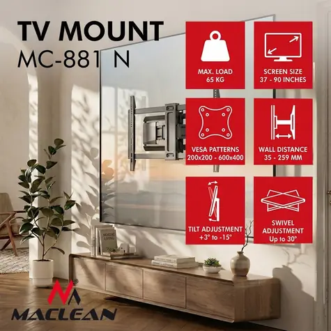Nástěnný držák TV MC-881 N černá / Nástěnný držák pro TV / 37-90