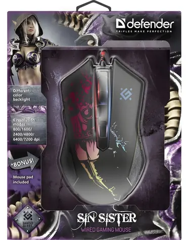 SIN'SISTER GM-933 černá / Herní optická myš / 7200 DPI / 6 tlačítek / USB-A