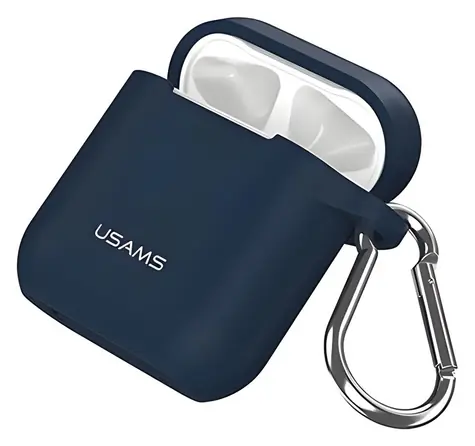 USAMS BH423 modrá / Pouzdro pro AirPods / Silikonové / Poutko a karabina