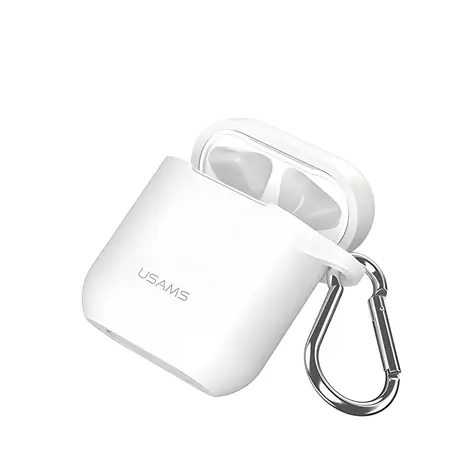 USAMS BH423 bílá / Pouzdro pro AirPods / Silikonové / Poutko a karabina