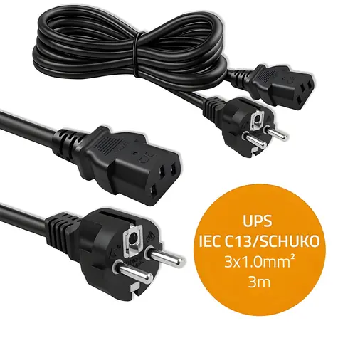 Napájecí kabel SCHUKO CEE 7/7 (E/F) - IEC C13 3 m / Napájecí kabel / 3x1,0 mm2 / čistá měď Cu