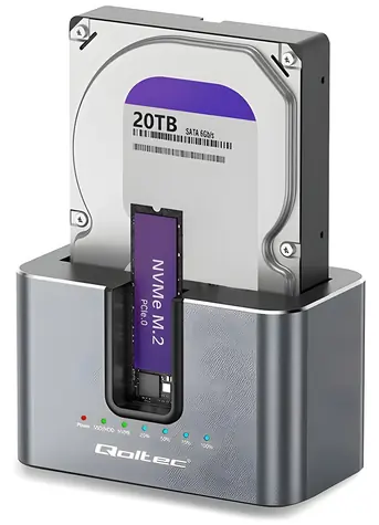 Dokovací stanice 2v1 HDD/SSD SATA a M.2 NVMe / Dokovací stanice / USB-C 10 Gb/s / Klonování / max. 28 TB