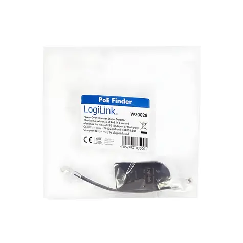 Snímač stavu PoE napájení / PoE tester / Inline / 2x RJ-45 / Černá