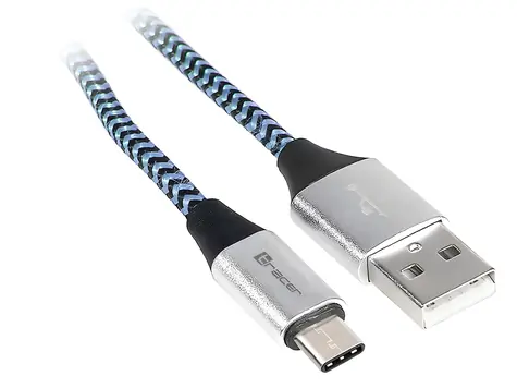 USB-C kabel černo-modrý / Kabel / USB 2.0 / USB-A (M) - USB-C (M) / 1 m