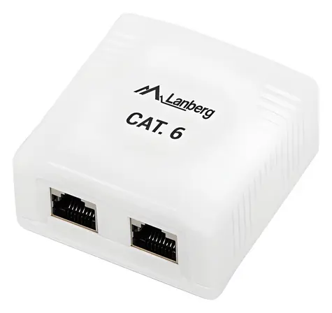 Zásuvka 2x RJ45 bílá stíněná / Síťová zásuvka / Cat.6 STP / na omítku