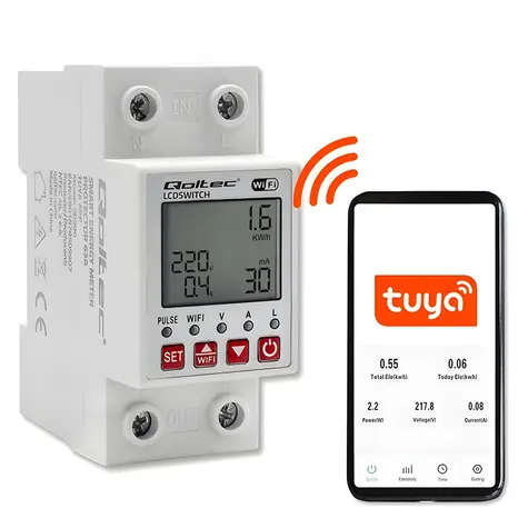 Chytré relé 63A na DIN lištu s měřičem spotřeby / Relé / WiFi / Tuya / Časovač / LED