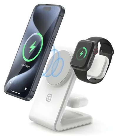 Crong MagSpot Stand (CRG-MSPS-WHT) / Bezdrátová nabíječka / 3v1 stojánek / MagSafe / pro iPhone, Apple Watch a AirPods