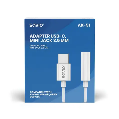 Adaptér USB-C - Jack 3,5mm AK-51 bílá / Audio adaptér / Pro Xiaomi, Huawei, Oppo