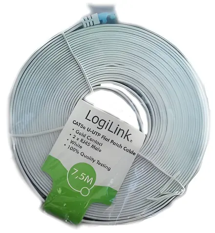 Plochý patch kabel CAT5e U/UTP bílý 15 m / Patch kabel / RJ45-RJ45