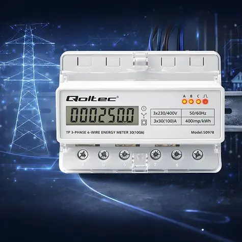 Třífázový elektroměr na DIN lištu / Elektroměr / 400V / 100A / LCD / 7 modulů