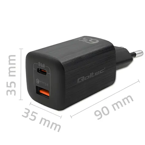 GaN ULTRA 65W černá / Síťová nabíječka / USB-C PD3.0 + USB-A / rychlonabíjení / 5-20V