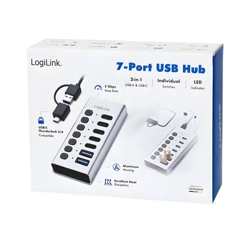 USB Hub 7x USB-A/C s vypínačem on/off / Rozbočovač / 7 portů / přepínání jednotlivých portů