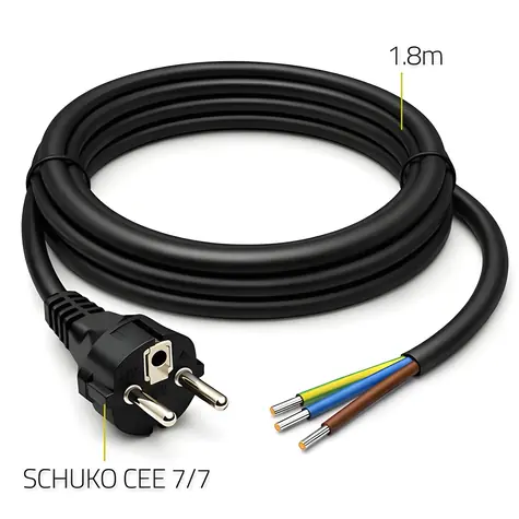 Napájecí kabel Schuko CEE 7/7 (E/F) 1,8 m / Napájecí kabel / 3x1,5 mm2 / měď Cu / bez koncovky