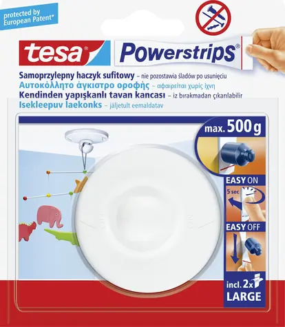 Tesa háček samolepicí stropní bílý otočný / Háček / nosnost 0,5 kg / do interiéru